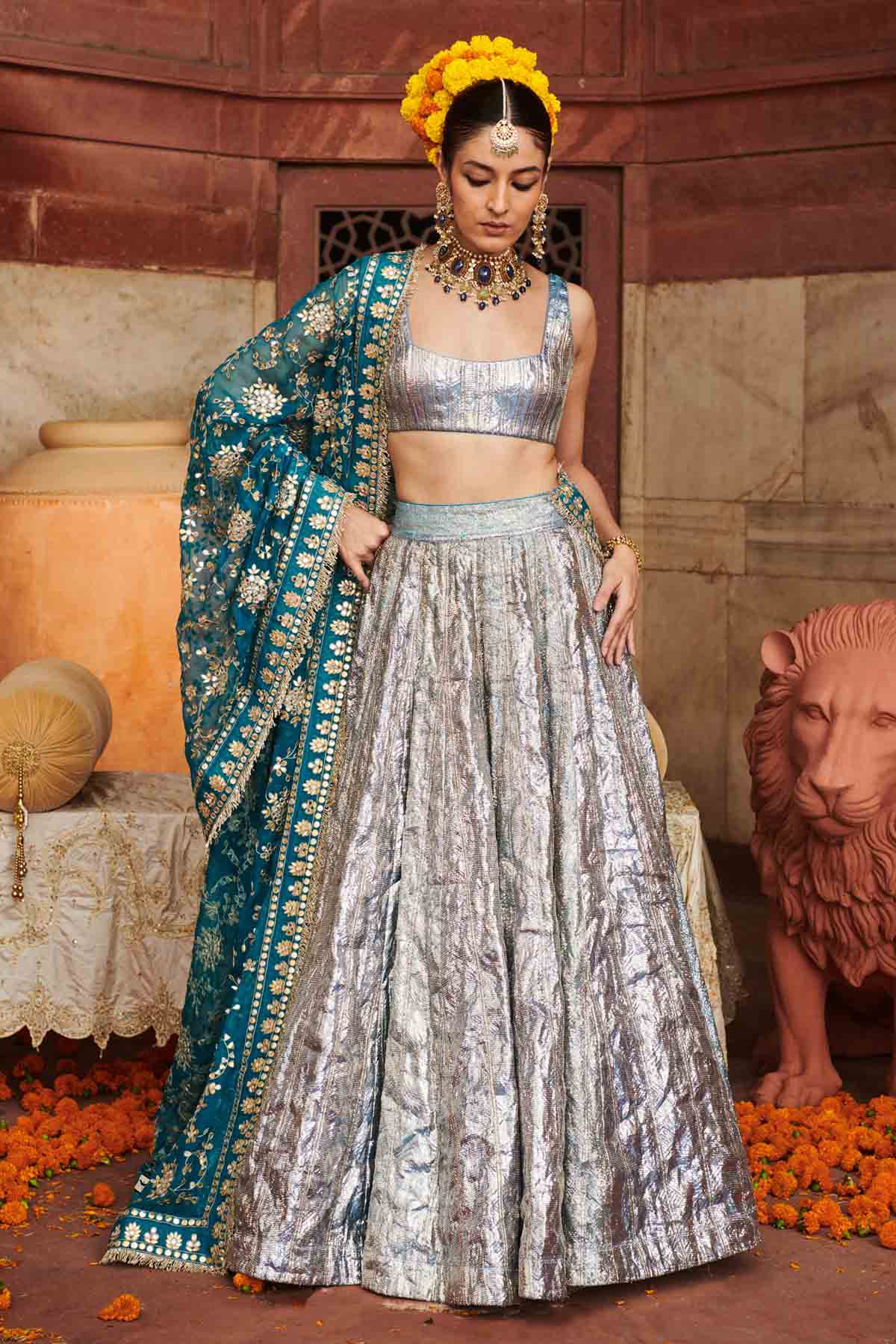 Buy ITRH, Designer Powder Blue Lampi Lehenga Set Online
